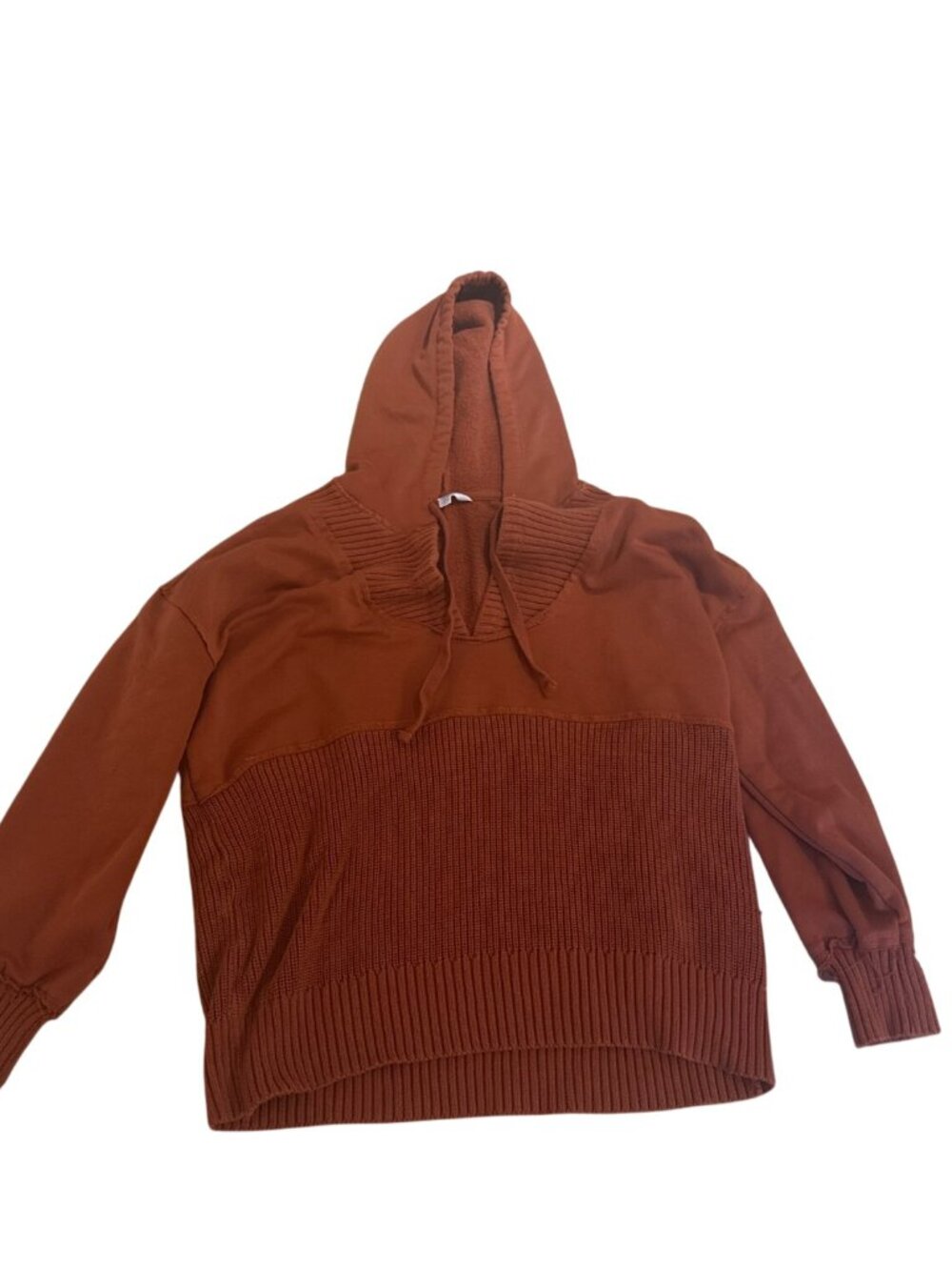 Time And Tru Womens XL Rust Hooded Sweater Knit Jersey Blend Ribbed Cuffs Hem
